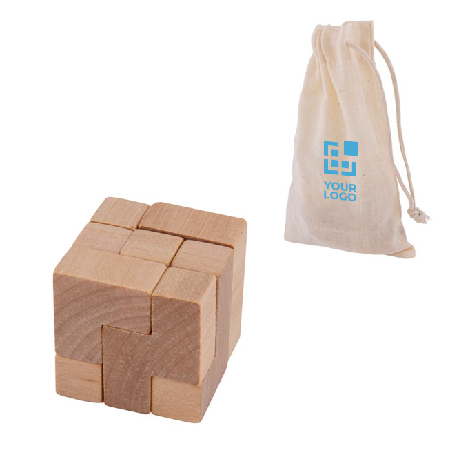 Holzpuzzle für Kinder in Baumwolltasche als Werbeartikel bedrucken Ansicht mit Druckbereich