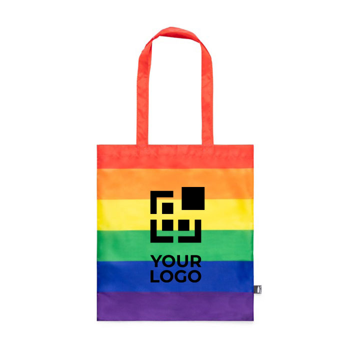 Baumwolltasche im Regenbogen-Design mit langen Henkeln, 200 g/m2 Ansicht mit Druckbereich