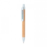 Kugelschreiber aus Kork & Straw Fibre | Blaue Tinte farbe hellblau Ansicht mit Logo