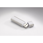 Eleganter USB-Stick mit Kappe und glänzendem Metalleffekt bedrucken farbe weiß