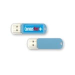 Günstiger USB-Stick aus Kunststoff, Logo mit Resin-Druck auf Gehäuse farbe hellblau