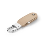 USB-Schlüsselanhänger aus Leder mit Karabinerhaken mit Logo bedrucken farbe beige