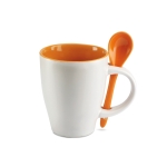 Tasse außen Weiß und Innen Farbe wählbar mit passendem Löffel farbe orange