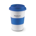 To Go Becher aus Keramik mit Silikonband und Deckel, 400 ml farbe blau Hauptansicht