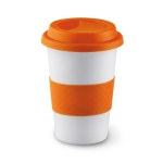 To Go Becher aus Keramik mit Silikonband und Deckel, 400 ml farbe orange