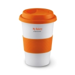 To Go Becher aus Keramik mit Silikonband und Deckel, 400 ml farbe orange zweite Hauptansicht