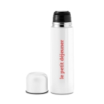 Thermosflasche aus Edelstahl mit Logo im Rundum-Druck, 500 ml farbe weiß Hauptansicht zweite Ansicht