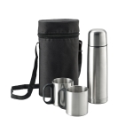 Picknickset mit Thermoskanne und 2 Trinkbechern in Tasche farbe silber