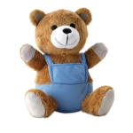 Bedruckbarer Stofftier-Teddybär in einer Latzhose für Kinder bedrucken farbe blau