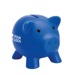 Klassisches Sparschwein aus PVC in vielen Farben für Bankkunden farbe blau Ansicht mit Druckbereich