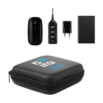 Set mit Mouse, Hub, Adapter und Powerbank bedruckt, 4000 mAh farbe schwarz Ansicht mit Druckbereich