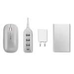 Set mit Mouse, Hub, Adapter und Powerbank bedruckt, 4000 mAh farbe weiß zweite Ansicht