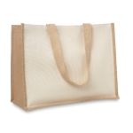 Jutetasche mit Canvas mit laminiertem Innenraum mit Logo farbe beige