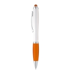 Kugelschreiber mit Touchpen und weißem Schaft für Logo, blaue Tinte farbe orange