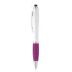 Kugelschreiber mit Touchpen und weißem Schaft für Logo, blaue Tinte farbe violett