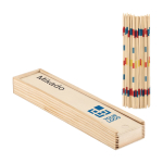 Mikado-Spiel aus Holz in einer bedruckbaren Holzbox farbe holzton Ansicht mit Druckbereich