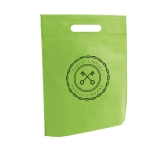 Günstige Non-Woven-Tasche mit gestanztem Henkel, 80 g/m2 Minimart farbe hellgrün Ansicht mit Logo 1