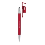 Touchpen Kugelschreiber mit Metall-Oberfläche und Handyhalter farbe rot Ansicht mit Logo 4