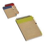 Notizblock mit Hardcover-Karton und recyceltem Papier und Kuli, A6 Ansicht in vielen Farben