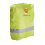 Wasserdichte Rucksackhülle mit Reflektorelementen mit Logo farbe gelb Ansicht mit Logo 1