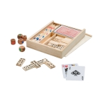 Spielset mit Domino, Mikado, Karten- und Würfelspiel in Holzschachtel farbe mehrfarbig