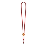 Lanyard mit Kordelzug und Karabiner speziell für Doming entwickelt farbe rot Ansicht mit Logo 2