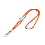 Lanyard mit Kordelzug und Karabiner speziell für Doming entwickelt farbe orange Ansicht mit Logo 1