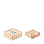 Tic-Tac-Toe Spiel aus Holz in einer Box als Werbemittel für Familien farbe holzton Ansicht mit Druckbereich