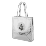 Glänzende Non-Woven-Tasche in Silber oder Gold, 90 g/m2 farbe silber Ansicht mit Logo 1