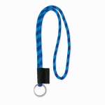 Röhrenförmiges Lanyard in 2 Farben mit gewebtem Etikett, Ø 7 mm farbe blau