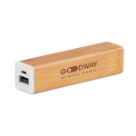 Powerbank aus Bambus, Logo mit Druck oder Gravur, 2.200 mAh farbe holzton Hauptansicht