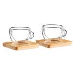 Set mit 2 Espressogläsern mit Bambusuntersetzern, 90 ml farbe transparent