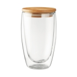 Doppelwandiges Borsilikat-Glas mit Bambusdeckenlmit Silikon, 450 ml farbe transparent