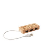 USB Hub mit 3 Ports 2.0 im Bambus-Gehäuse bedrucken farbe holzton Ansicht mit Druckbereich