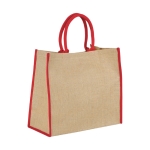 Tragetasche aus Jute mit Klettverschluss und stabilen Griffen, Jute Edge farbe rot