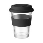 To Go Becher aus Glas mit Deckel und Band aus Silikon, 350 ml farbe schwarz