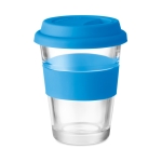 To Go Becher aus Glas mit Deckel und Band aus Silikon, 350 ml farbe blau