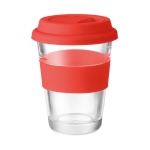 To Go Becher aus Glas mit Deckel und Band aus Silikon, 350 ml farbe rot