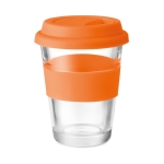 To Go Becher aus Glas mit Deckel und Band aus Silikon, 350 ml farbe orange