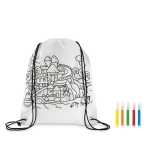 Anmalrucksack aus Non Woven Material mit Stiften für Kinder farbe weiß