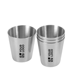 Schnapsbecher-Set aus Edelstahl mit 4 Bechern mit Logo bedruckt, 25 ml Ansicht mit Druckbereich