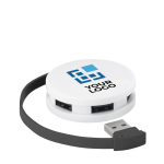 USB Hub aus ABS in runder Form mit 4 Ports mit Logo bedrucken Ansicht mit Druckbereich