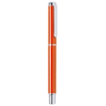 Rollerball mit Metallic-Oberfläche und blauer Tinte als Werbeartikel farbe orange