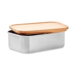 Lunchbox aus Edelstahl mit Deckel und Besteck aus Bambus, 600 ml farbe holzton dritte Ansicht