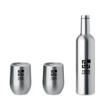 Set mit Trinkflasche farbe mattsilber Ansicht mit Druckbereich