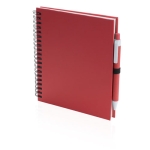 Bedruckbares Notizbuch mit Cover aus recyceltem Karton mit Kuli farbe rot