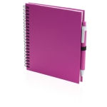 Bedruckbares Notizbuch mit Cover aus recyceltem Karton mit Kuli farbe pink