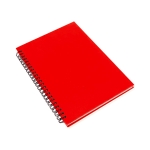 Notizbuch mit Soft-Touch-Cover aus Recycling-Karton bedrucken, A5 farbe rot erste Ansicht