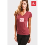 Tailliertes Damen-T-Shirt mit V-Ausschnitt, 150 g/m2, THC Athens farbe marmorrot Stimmungsbild