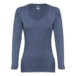 Langärmeliges Damen-T-Shirts aus Baumwolle, 150 g/m2, THC Bukarest farbe blau mamoriert